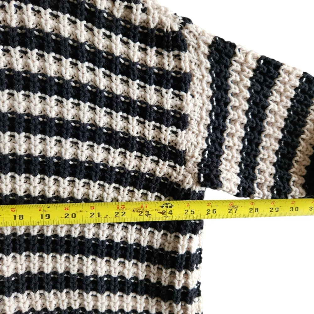 Free People At The Beach  Long Sleeve Cotton Pullover Sweater Ivory/Black Sz Med